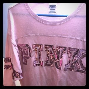 Pink bling football tee